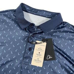 Obla Performance Golf Polo Shirt Mens Large Navy Blue Golfing Print Wicking Sun